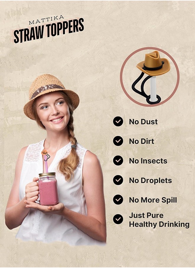 Sweet Life - 4Pcs Silicone Straw Cover Cap for Stanley Cup Compatible with 30 and 40 Oz Tumbler Handles 10mm 0.4in Dust Proof Reusable Straw Tips Lids Silicone Cowboy Hat Straw Covers Cap for Man u0026 Woman Gift - Image 1