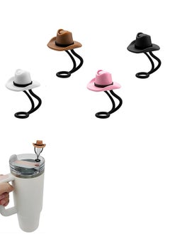4Pcs Silicone Straw Cover Cap for Stanley Cup Compatible with 30 and 40 Oz Tumbler Handles 10mm 0.4in Dust Proof Reusable Straw Tips Lids Silicone Cowboy Hat Straw Covers Cap for Man u0026 Woman Gift