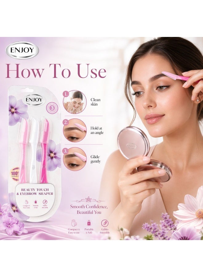 ENJOY Ultimate Precision Beauty Touch & Multi-Purpose Eyebrow Shaper – 3-Blade Pack for Flawless Brows and Smooth Skin - Image 2