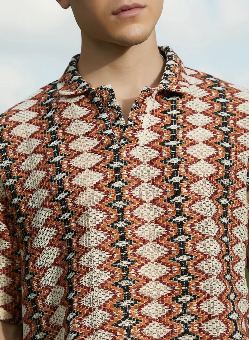 Campus Sutra Men's Multicolour Nomadic Knit Oversized Shirt