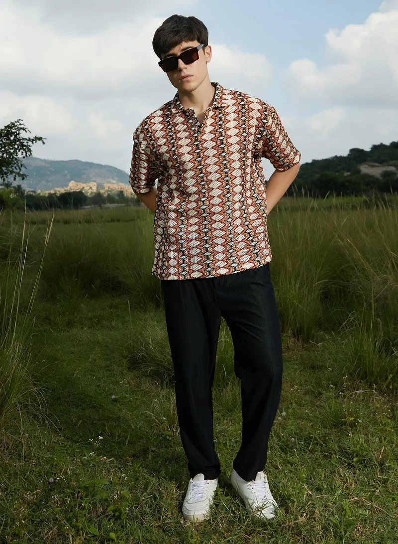 Campus Sutra Men's Multicolour Nomadic Knit Oversized Shirt