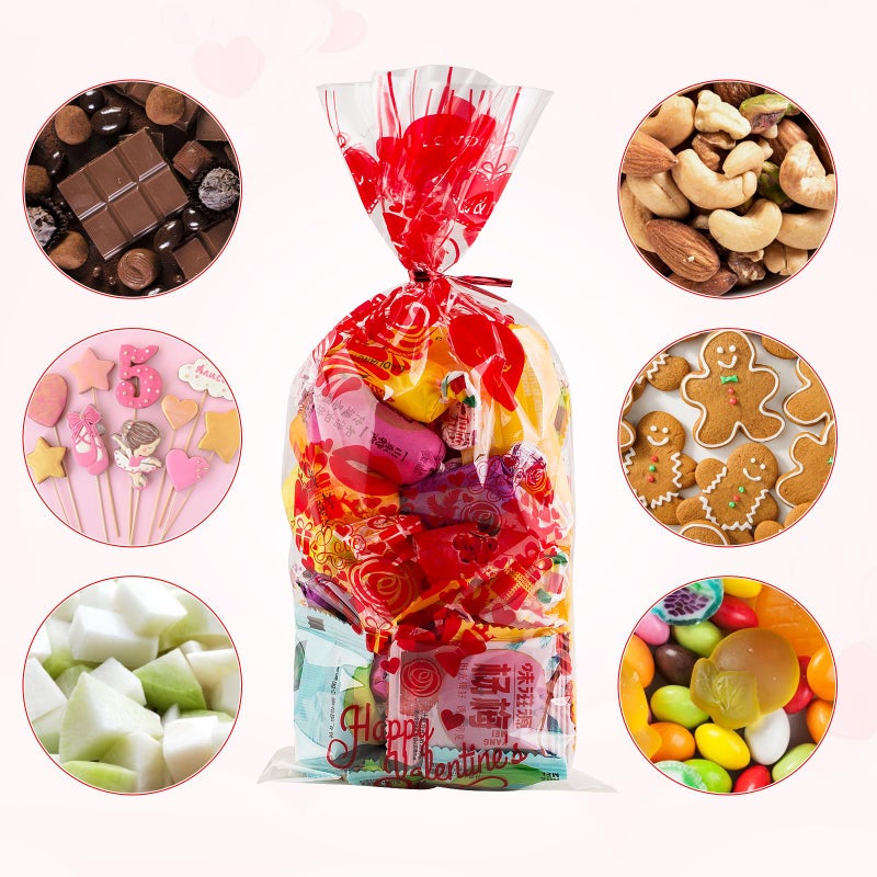 Florasea 200 Pcs Valentine'S Day Cellophane Gift Bag Valentine Day Gift Bag  Candy Bag With 4 Valentine'S Themed Designs For Kids Party Favor  Classroom Exchange Prizes Valentine'S Goody Bag - Image 2
