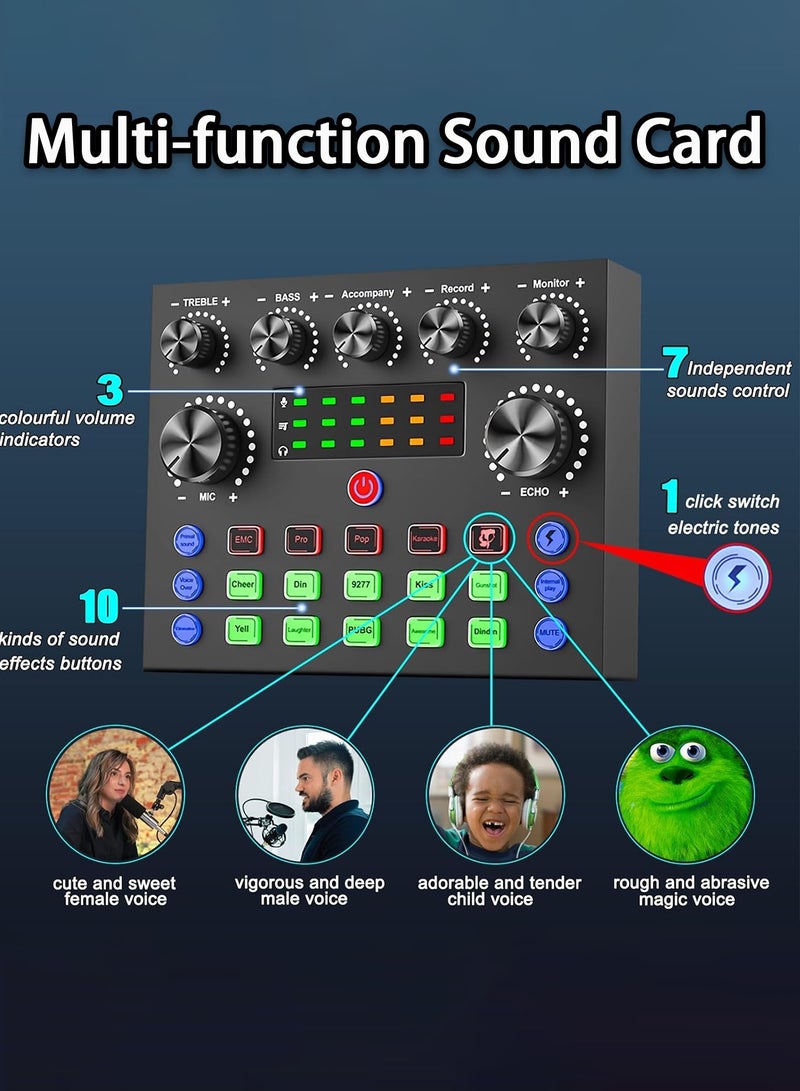 Sound Card Adjustable Audio Mixer DJ Mixer Effects And Voice Changer Podcast Production Studio Equipment  Prefect For Streaming/Podcasting/Gaming - Image 2