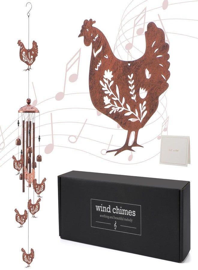 INCOK Chicken Wind Chimes for Outside - Metal Windchimes Outdoors Chicken Gifts Rooster Garden Decor with Greeting Card for Women Men Mom Grandma Birthday Home Patio Porch Backyard Yard Decoration - Image 1