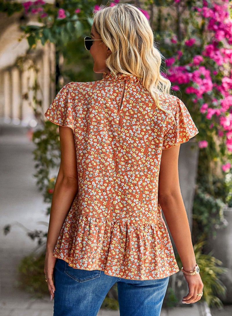 Temperament Broken Flower Female Blouse Holiday Wind Multicolour