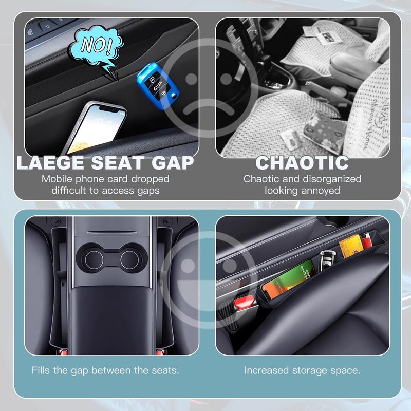 ONISMEZ 2PCS Car Seat Gap Filler Organizer,Multifunctional Car Gap Fillers with USB and Phone Holder, Universal Car Seat Storage Organizer Between Seats for Phone, Keys, Eyeglasses(Black) - Image 5