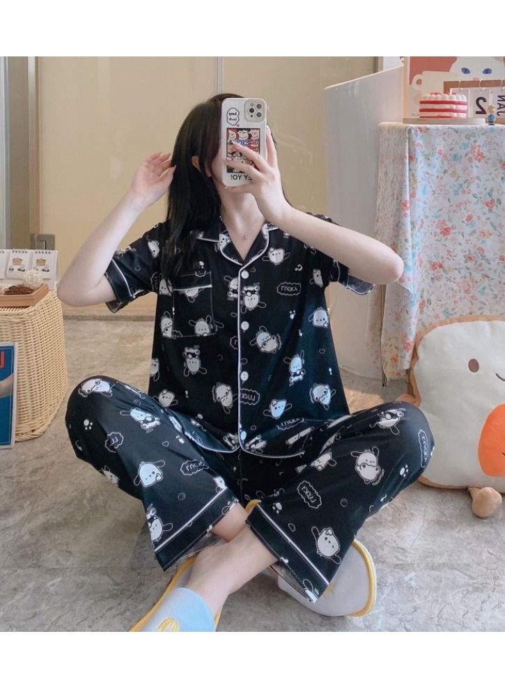 DubaiGallery Women's Collared Neck With Short Sleeve Pyjama Set - Image 1