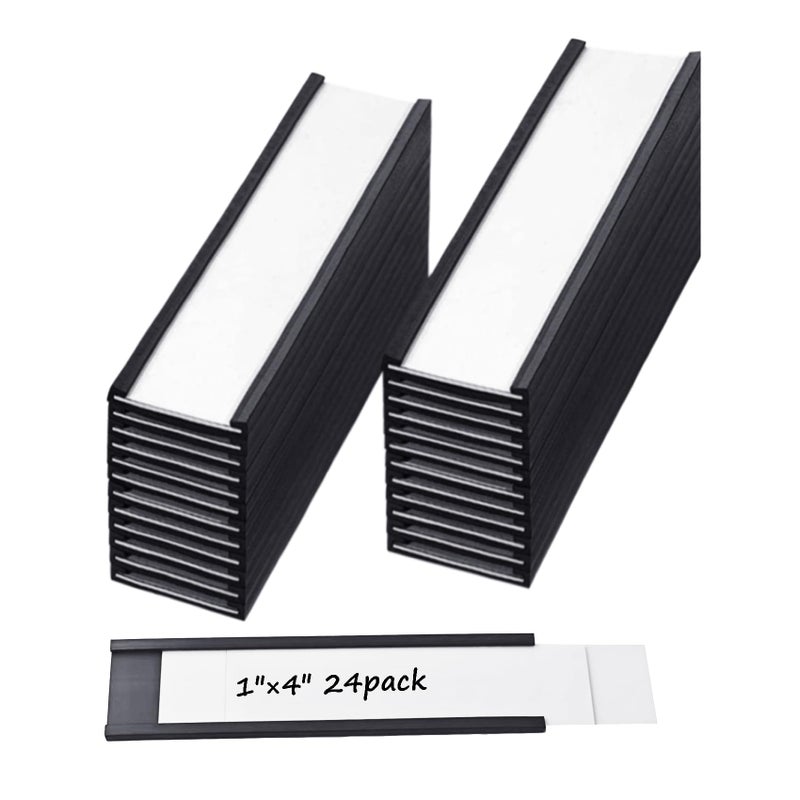 EDSRDUS 24 Pack 1" × 4" C Channel Magnetic Label Holder for Metal Racks Shelves Tool Box Drawers Magnetic File Cabinet Labels - Image 1