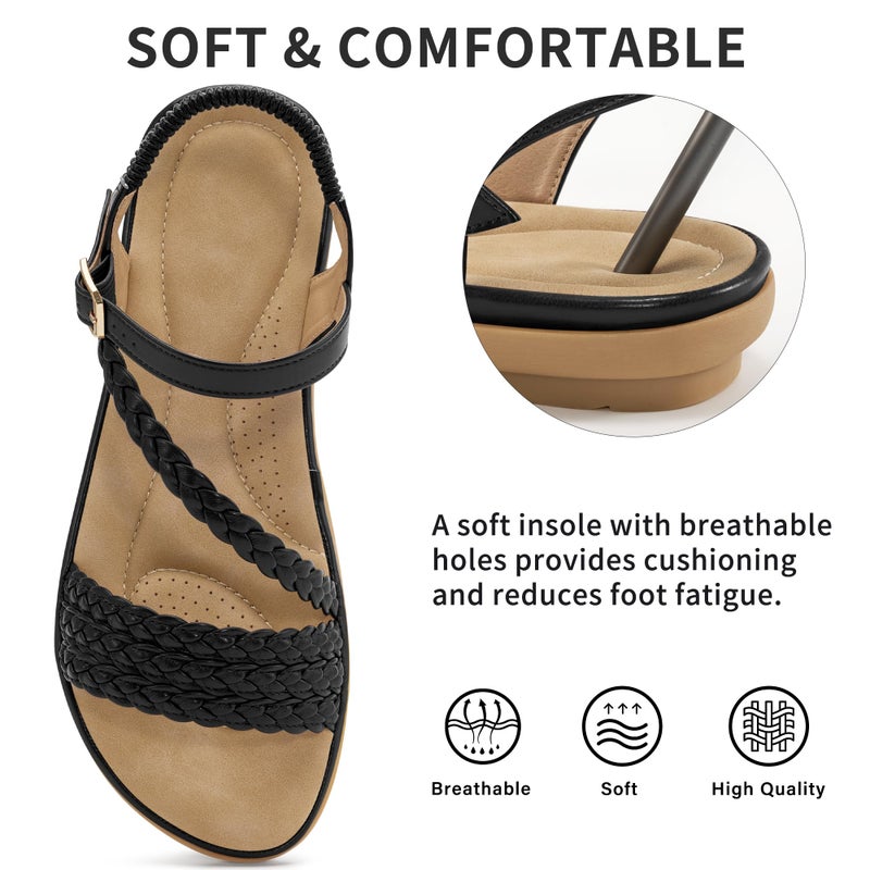 Aomigoct Dressy Womens Sandals Summer: Comfortable Strappy Flats Sandals Women - Casual Walking Woman Shoes - Image 4