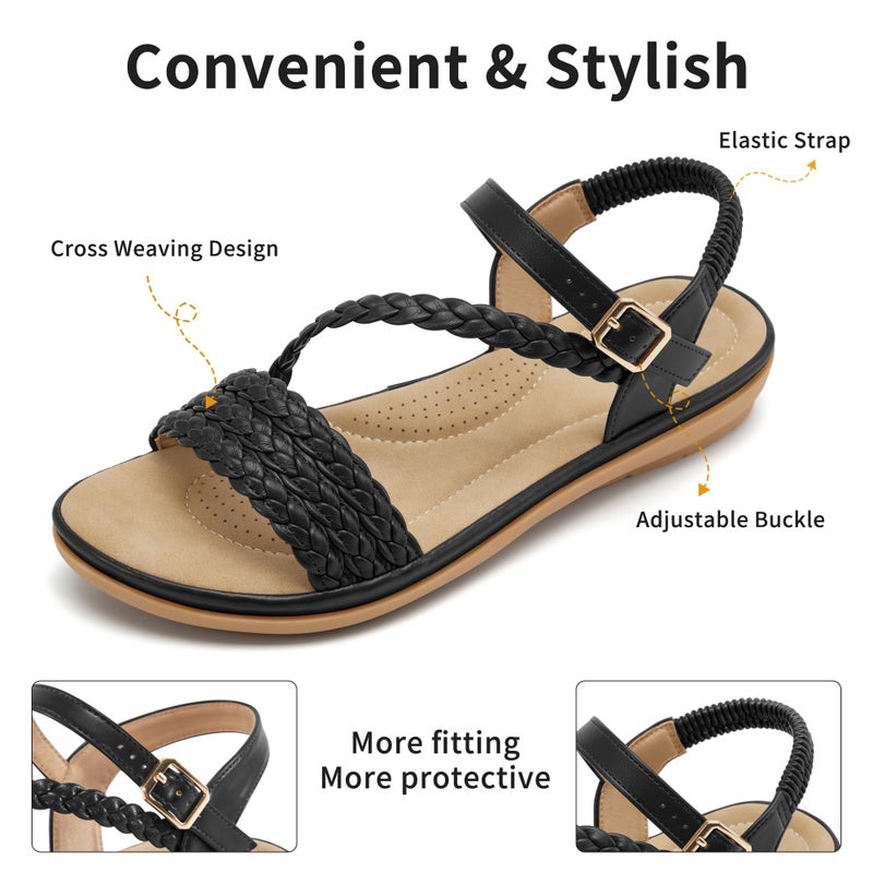 Aomigoct Dressy Womens Sandals Summer: Comfortable Strappy Flats Sandals Women - Casual Walking Woman Shoes - Image 5