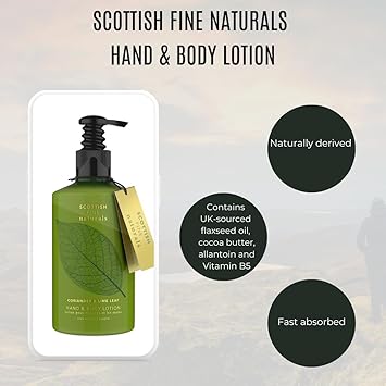 Scottish Fine Soaps Scottish Fine Naturals Hand and Body Lotion Coriander and Lime Leaf Enriched Flax Seed Oil Hydrating and Soothing Sensitive Formula Vegan Friendly 300ml - Image 3