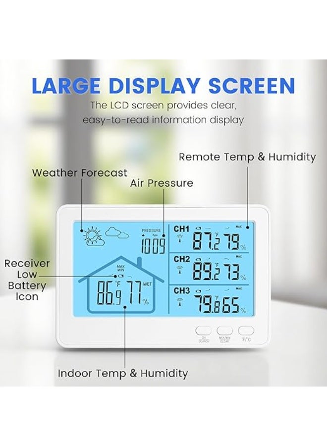 LENND Weather Station Wireless Indoor Outdoor Thermometer Hygrometer with Multiple Temperature Sensors, Temperature and Humidity Monitor, Weather Thermometer for Forecast Stations with Backlight - Image 5
