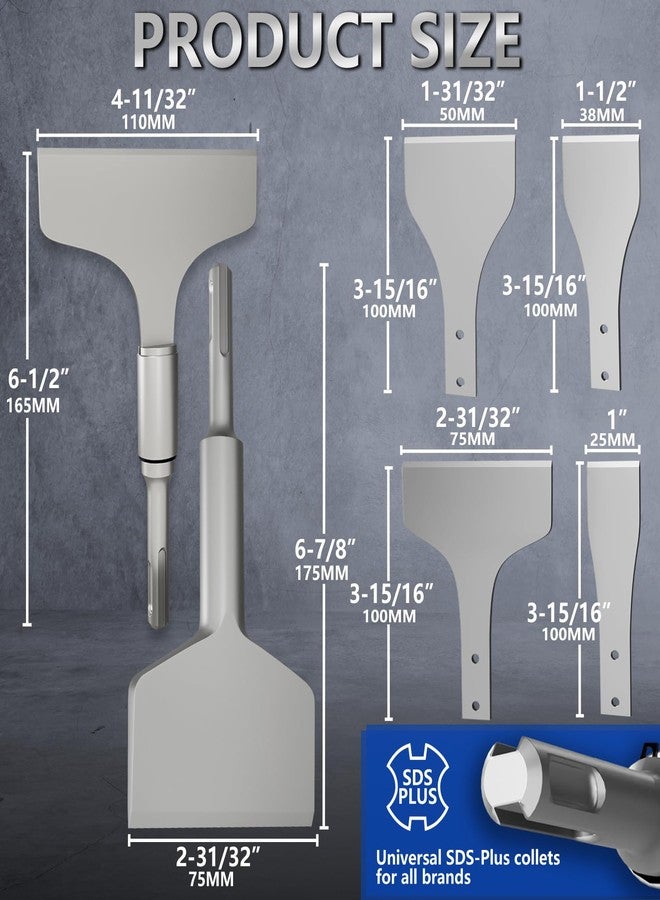 CSOOM Chisel Set 2-31/32"(75mm) & 4-11/32"(110mm) with SDS Plus Shanks, 40Cr Steel Tool Kit, Includes 4 Replacement Blades and Premium Storage Case for Tile, Concrete, Masonry, and Home Improvement - Image 2