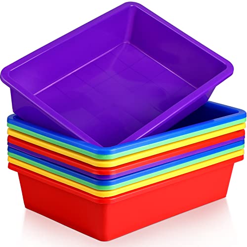 Hoteam 10 Pcs Flat Storage Organizer Tray Bin Letter Size Paper Tray for Classroom Plastic Stackable File Organizer for School Office Teacher Book Organization（ Multicolor, 13.78 x 9.84 x 3.15 Inch） - Image 1
