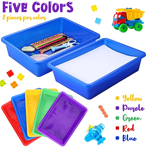 Hoteam 10 Pcs Flat Storage Organizer Tray Bin Letter Size Paper Tray for Classroom Plastic Stackable File Organizer for School Office Teacher Book Organization（ Multicolor, 13.78 x 9.84 x 3.15 Inch） - Image 4