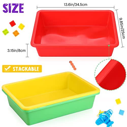 Hoteam 10 Pcs Flat Storage Organizer Tray Bin Letter Size Paper Tray for Classroom Plastic Stackable File Organizer for School Office Teacher Book Organization（ Multicolor, 13.78 x 9.84 x 3.15 Inch） - Image 3
