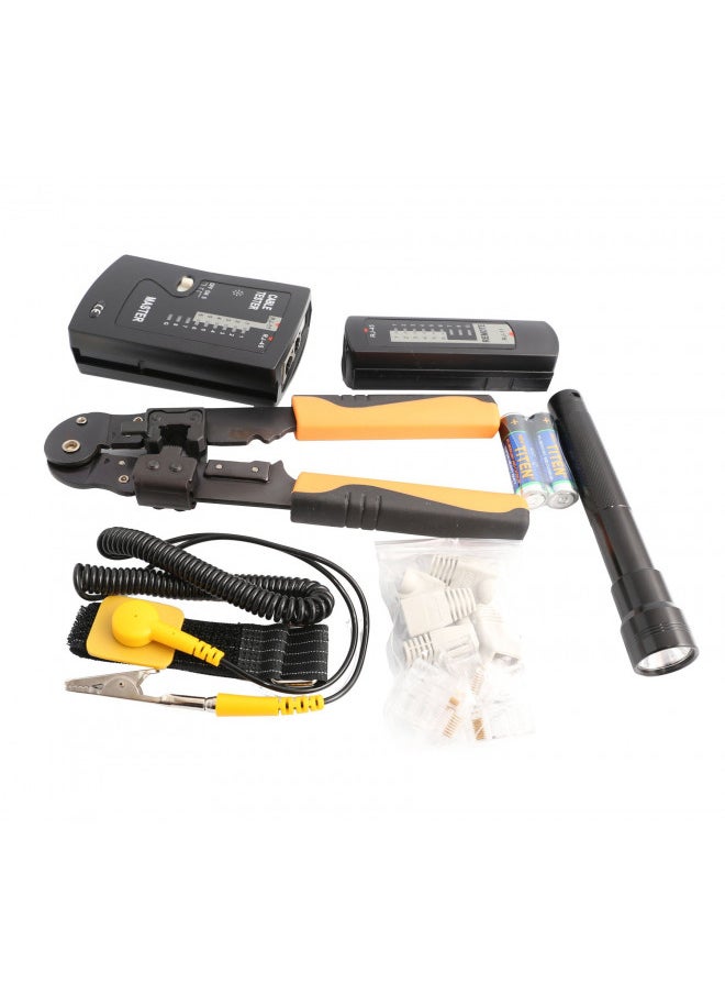 50 Pieces Network Tool Repair Kit, Ethernet LAN Cable Tester Computer Maintenance Coax Crimper Tool for RJ-45/11/12 Cat5/5e with Connector Accessories and Socket Set
