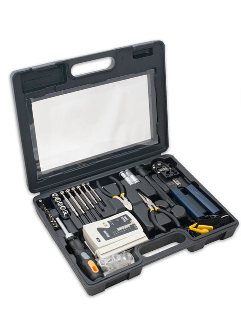 50 Pieces Network Tool Repair Kit, Ethernet LAN Cable Tester Computer Maintenance Coax Crimper Tool for RJ-45/11/12 Cat5/5e with Connector Accessories and Socket Set
