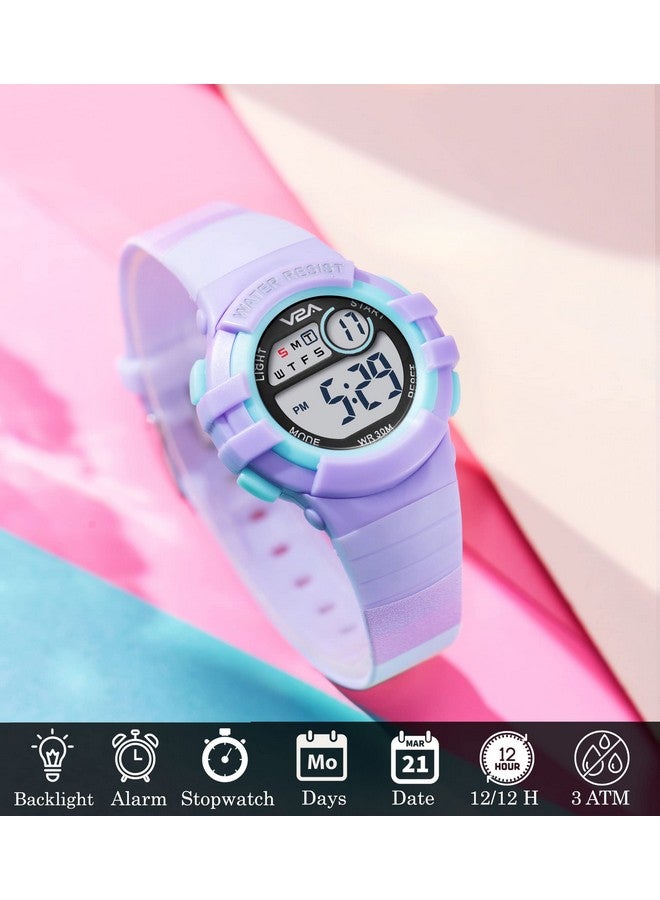 في 2 أية ساعة V2A Resin Girls Rainbow Kids Watch - ساعة بسوار مطبوع، هدايا للبنات من سن 3 إلى 10 سنوات F30 M ساعات رياضية رقمية مقاومة للماء للفتيات من سن 3 إلى 8 سنوات (مينا لافندر وسوار متعدد الألوان)، لون السوار: متعدد الألوان - Image 2