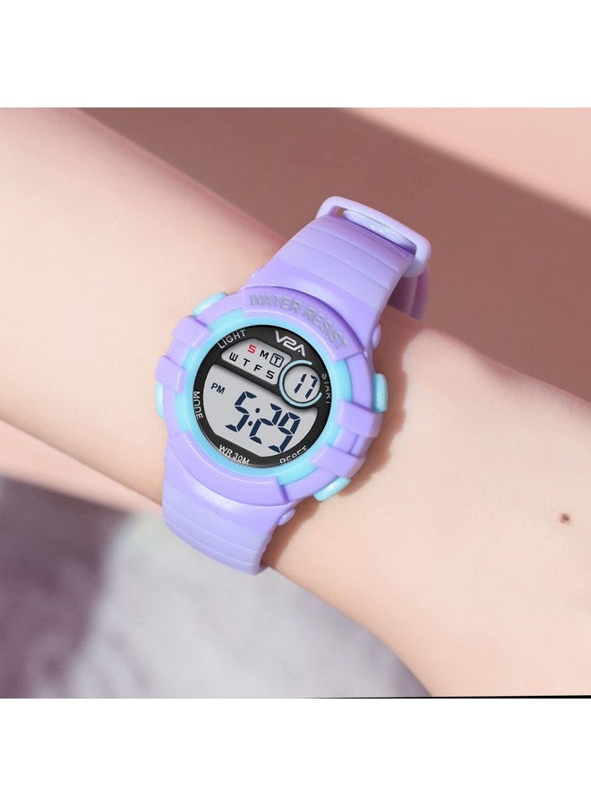 في 2 أية ساعة V2A Resin Girls Rainbow Kids Watch - ساعة بسوار مطبوع، هدايا للبنات من سن 3 إلى 10 سنوات F30 M ساعات رياضية رقمية مقاومة للماء للفتيات من سن 3 إلى 8 سنوات (مينا لافندر وسوار متعدد الألوان)، لون السوار: متعدد الألوان - Image 3