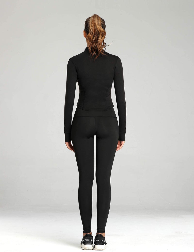 UANEO Workout Tops for Women Cropped Workout Jackets for Women Yoga Athletic Jacket (Black-XS) - Image 5