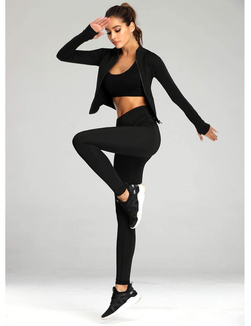UANEO Workout Tops for Women Cropped Workout Jackets for Women Yoga Athletic Jacket (Black-XS) - Image 4