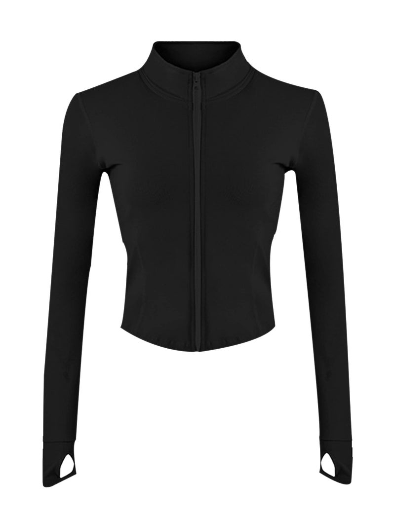 UANEO Workout Tops for Women Cropped Workout Jackets for Women Yoga Athletic Jacket (Black-XS) - Image 1