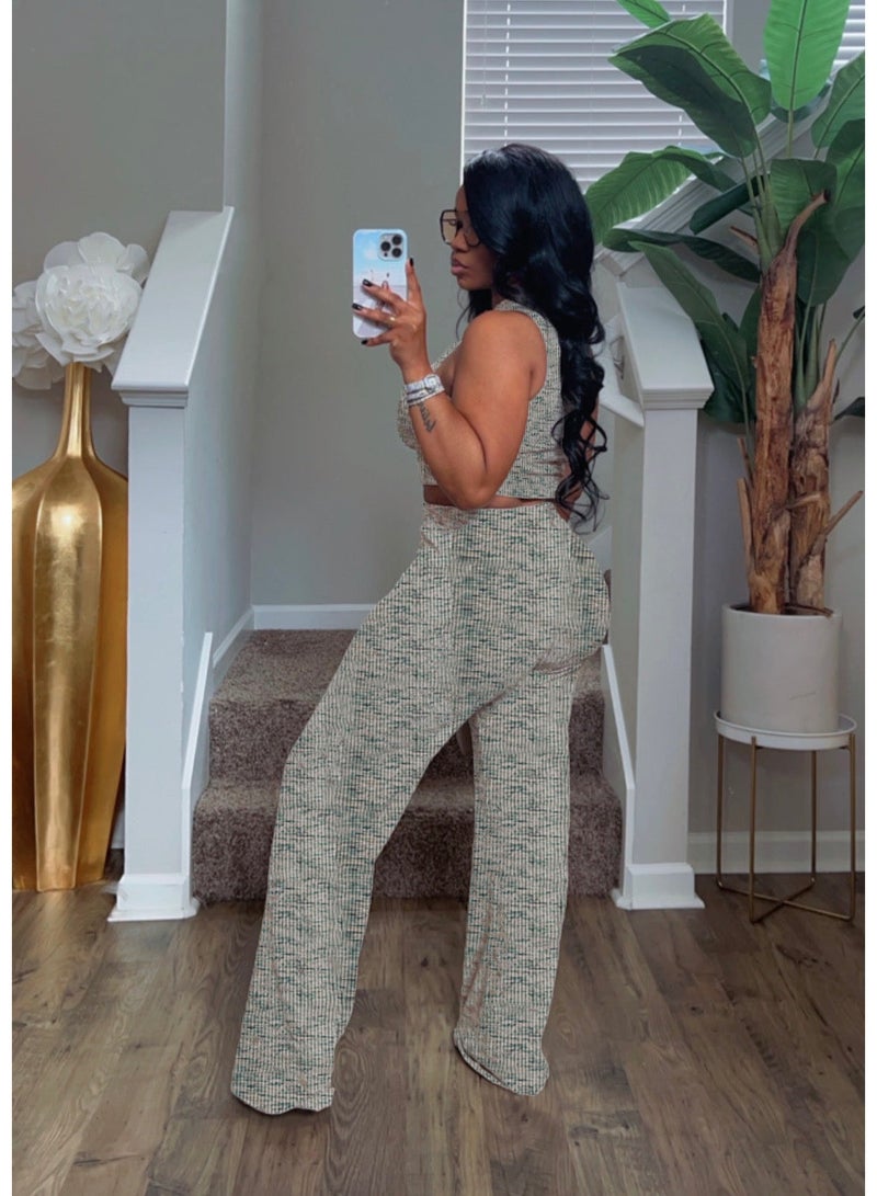 KUYING New Fashion Two Piece Sleeveless Printed Wide Leg Pants Set - Image 3