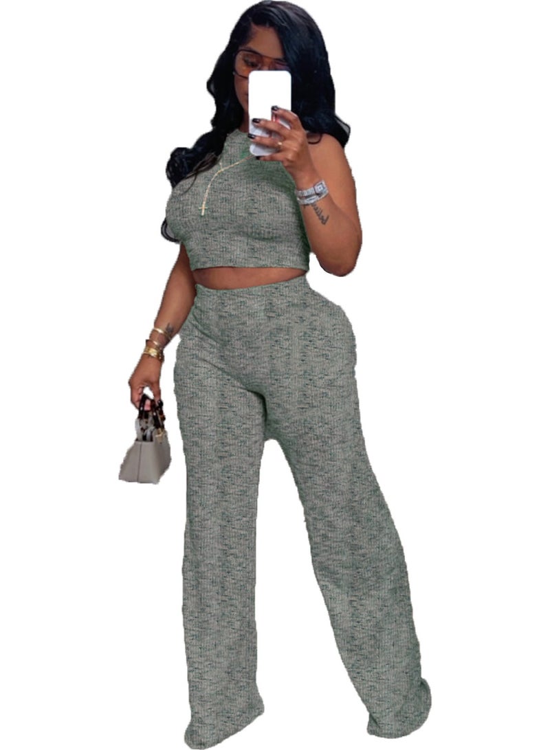 KUYING New Fashion Two Piece Sleeveless Printed Wide Leg Pants Set - Image 1