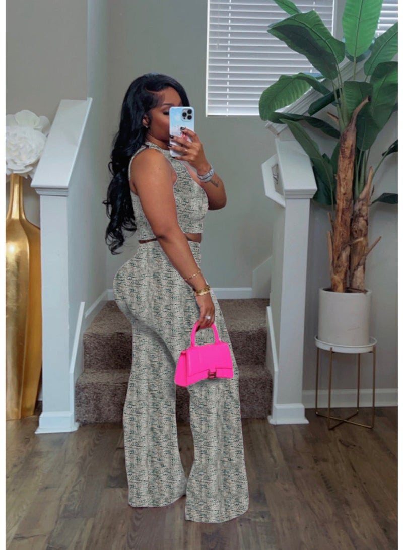 KUYING New Fashion Two Piece Sleeveless Printed Wide Leg Pants Set - Image 4