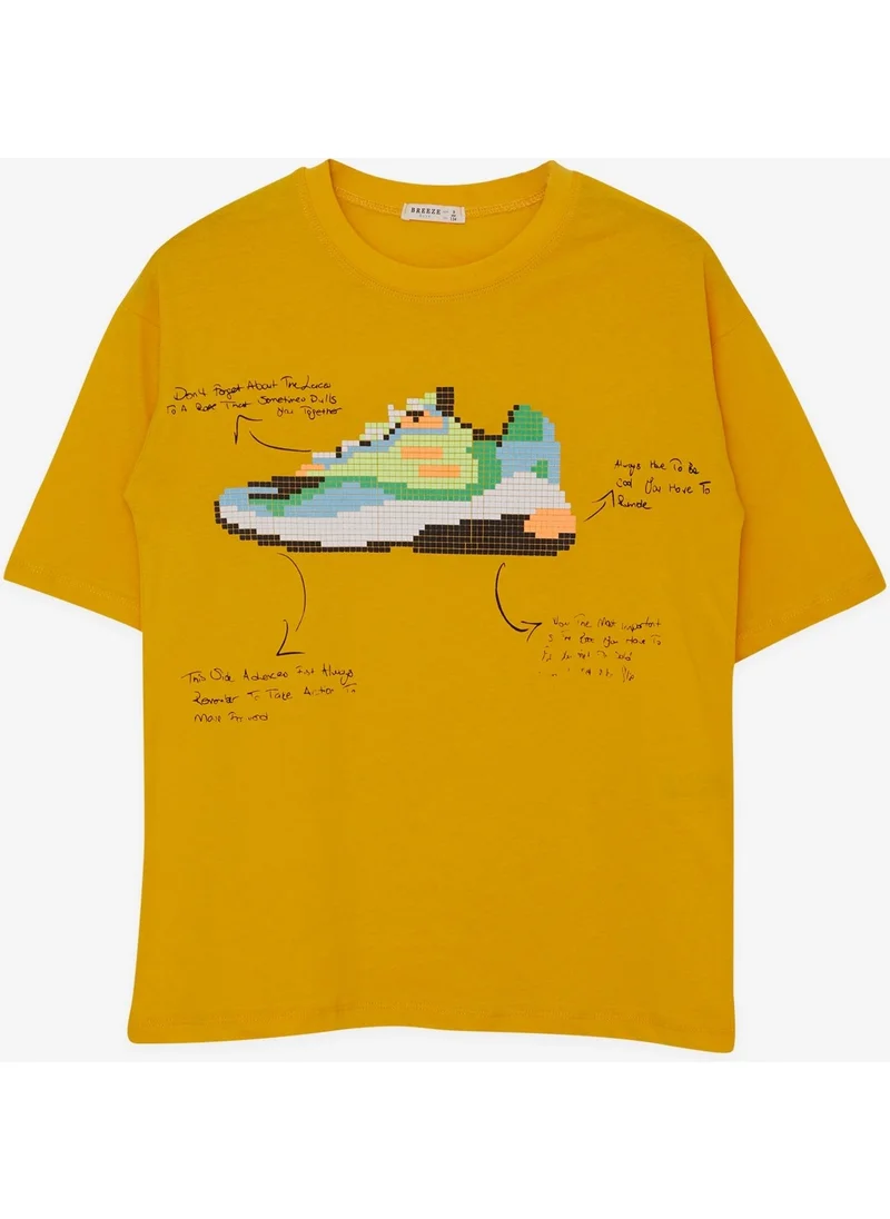 Breeze Boy's T-Shirt Colorful Shoes Printed Age 9-16, Mustard Yellow