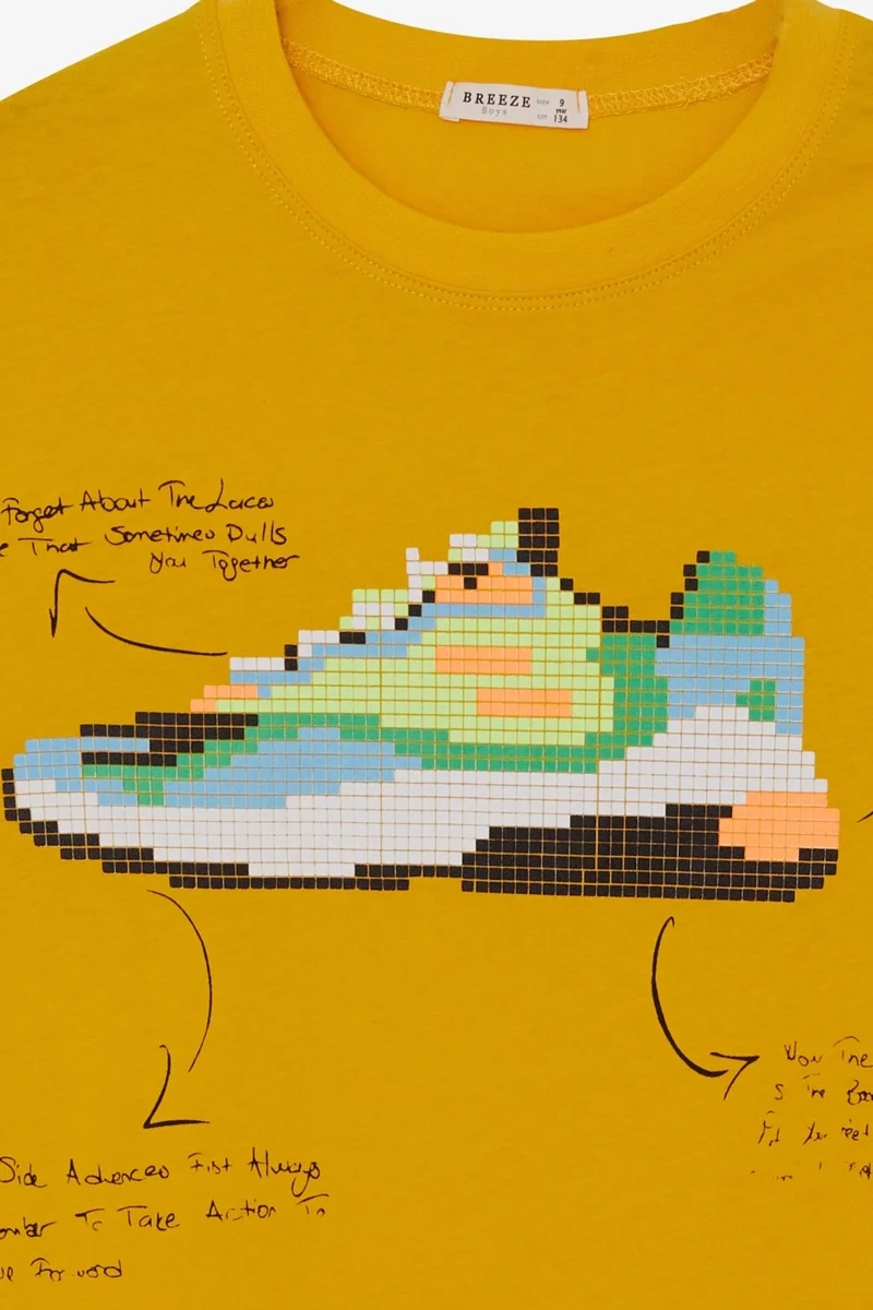 Breeze Boy's T-Shirt Colorful Shoes Printed Age 9-16, Mustard Yellow