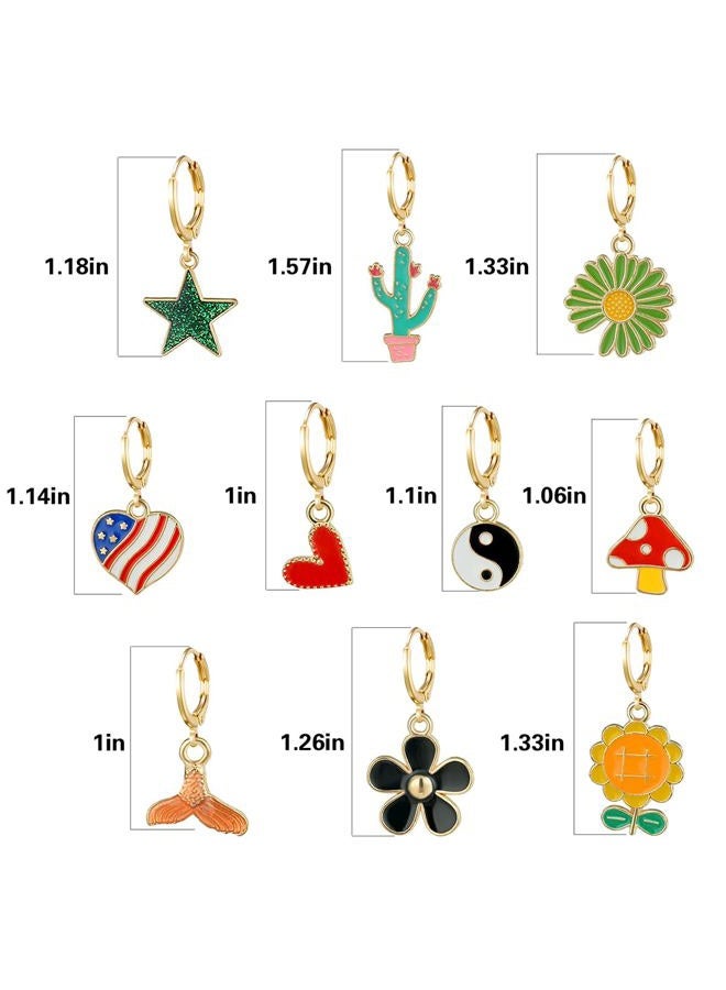 AIDSOTOU Trendy Hypoallergenic Dangle Gold Hoop Earrings for Little Girls Statement Aesthetic Dainty Drop Earrings for Girls (10 Pairs) - Image 2