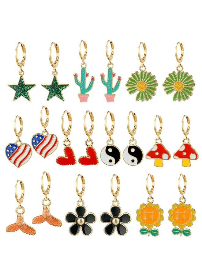 AIDSOTOU Trendy Hypoallergenic Dangle Gold Hoop Earrings for Little Girls Statement Aesthetic Dainty Drop Earrings for Girls (10 Pairs) - Image 1