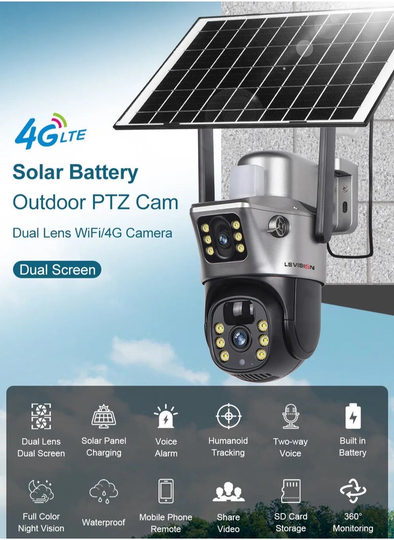 LS Vision LS VISION Solar Camera 4G Sim Outdoor Dual Lens 6MP 4K IP Camara Solar Panel CCTV Security Built in Battery PIR Cam V380 (With 32GB TF Card)  - Image 2