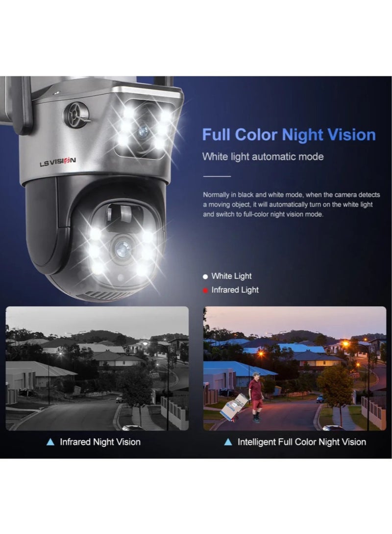 LS VISION Solar Camera 4G Sim Outdoor Dual Lens 6MP 4K IP Camara Solar Panel CCTV Security Built in Battery PIR Cam V380 (With 32GB TF Card)