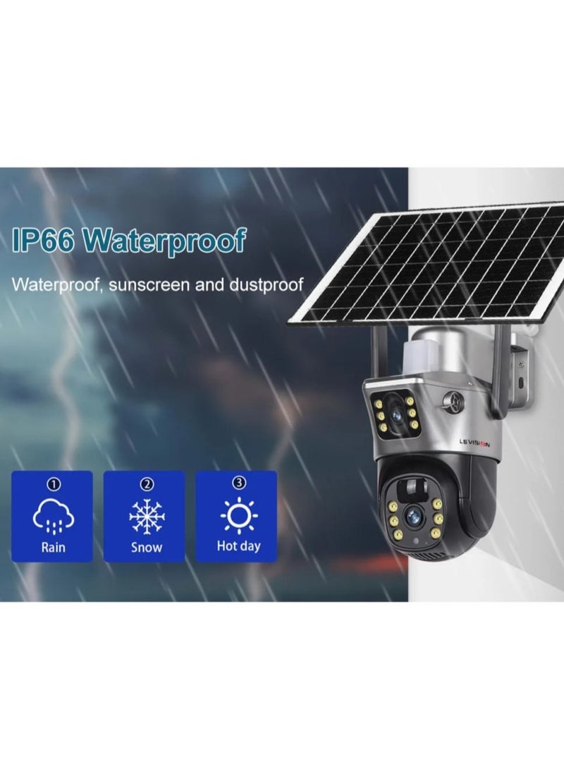 LS VISION Solar Camera 4G Sim Outdoor Dual Lens 6MP 4K IP Camara Solar Panel CCTV Security Built in Battery PIR Cam V380 (With 32GB TF Card)