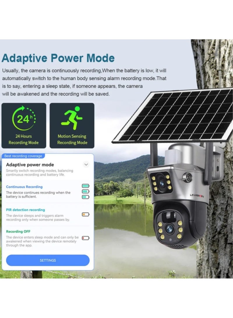 LS VISION Solar Camera 4G Sim Outdoor Dual Lens 6MP 4K IP Camara Solar Panel CCTV Security Built in Battery PIR Cam V380 (With 32GB TF Card)