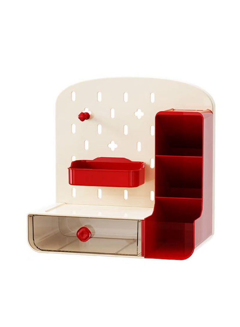 Desk Organizer Desktop Storage Organizer Pen Holder Cave Board Stand Organizer with Pegboard Hooks and 1 drawer Desktop Storage Rack for Office Supplies Home - Image 1