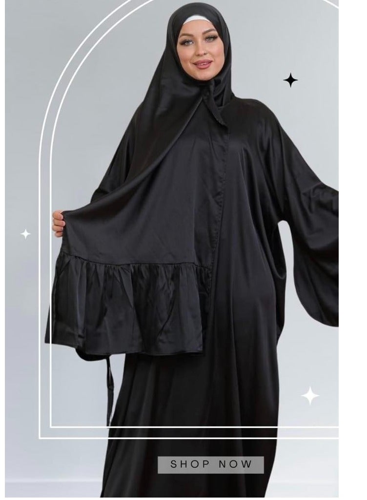 Isdal Prayer with Attached Hijab Prayer Set for Women Satin Silk Imported Abaya with Colors Delightful Size from 65 to 120 Kilo one size ramadan Isdal - Image 2