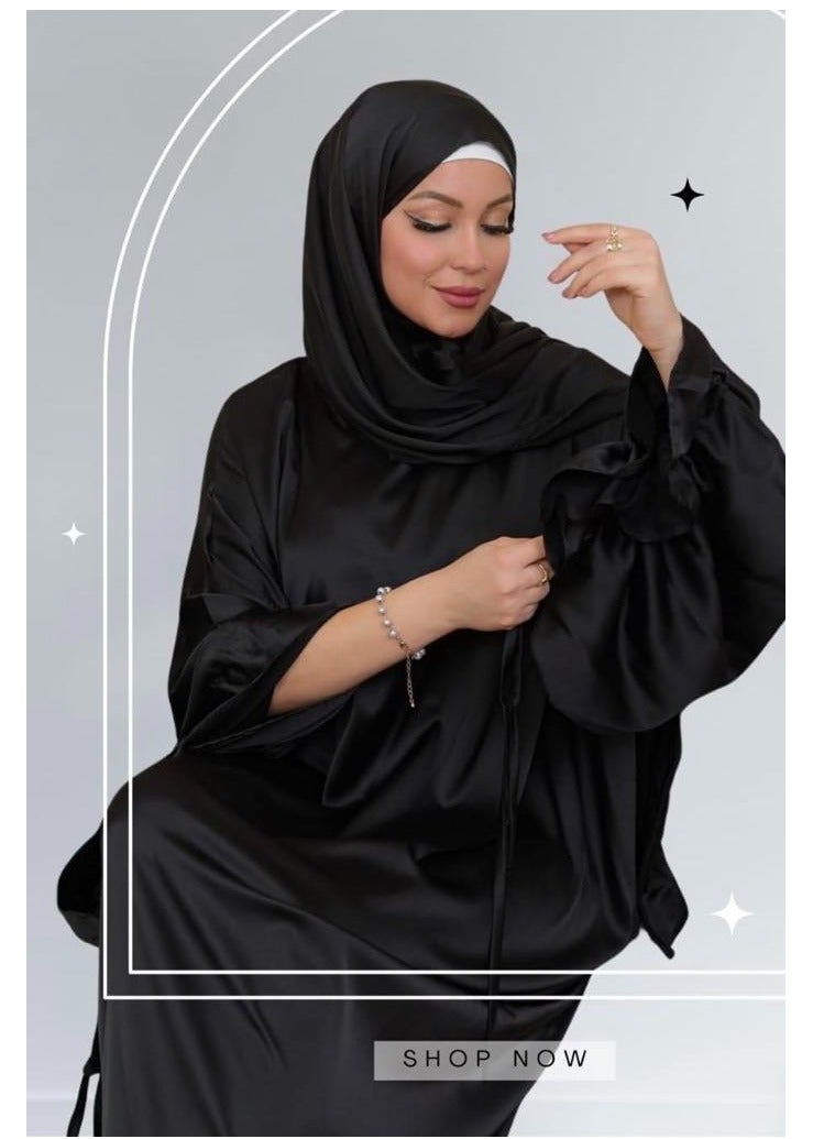 Isdal Prayer with Attached Hijab Prayer Set for Women Satin Silk Imported Abaya with Colors Delightful Size from 65 to 120 Kilo one size ramadan Isdal - Image 1