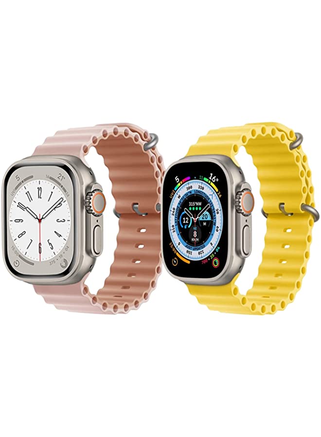 vesus Silicone Ocean Band Strap for Apple Watch Ultra 8 49mm Pink/Beige Double Side Strap with Yellow Single Color Strap Set of 2