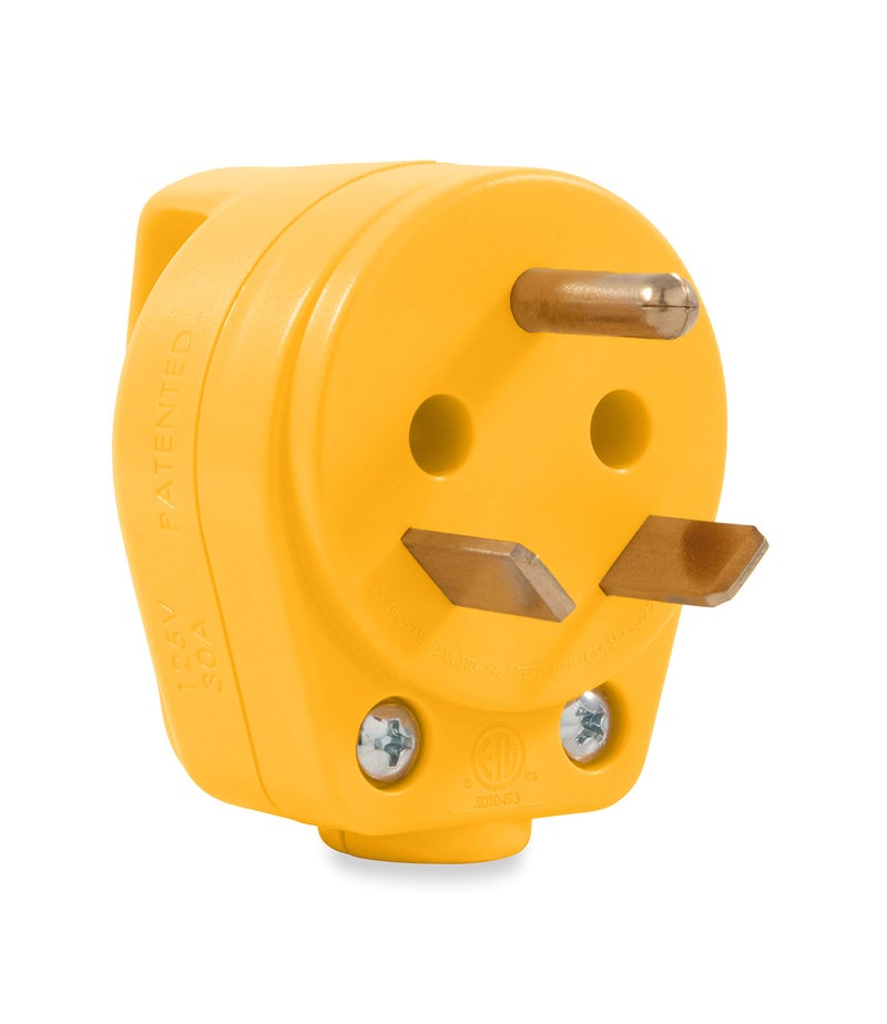 Camco Power Grip Camper/RV Mini Replacement Plug - Attach 30 Amp Plug to Existing RV Extension Cord - Features 30 Amp RV Plug (NEMA TT-30P) & Ergonomic Designed Handle - Rated for 125 V/3750 W (55283) - Image 1