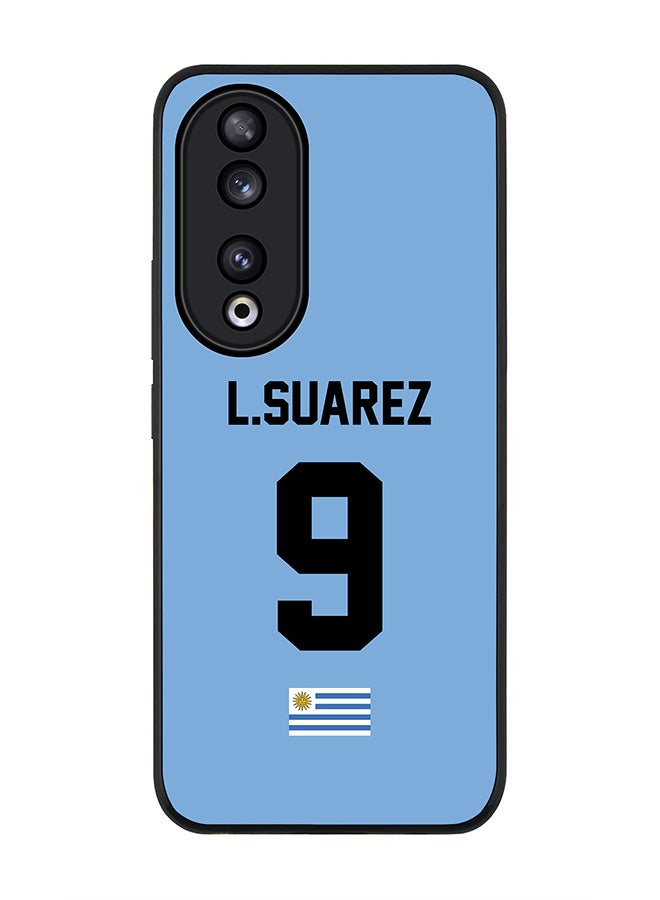 Stylizedd Rugged Black edge case for Honor 90 5G, Slim fit Case Flexible Anti Drop TPU Gel Thin Cover - Football Team - Uruguay , Player Name - L.Suarez - Image 1