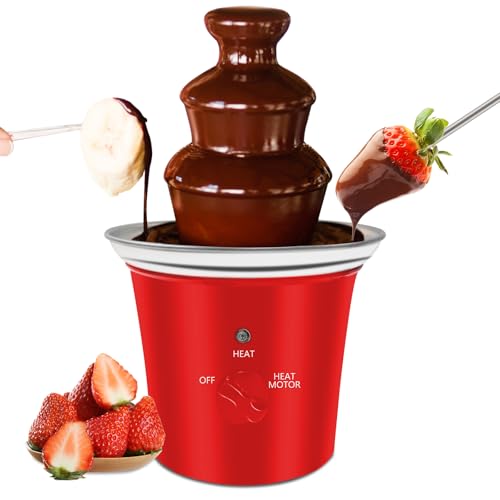 ZEVELOO MINI Chocolate Fountain Machine Small Electric Chocolate Fondue Fountain Machine for Party for Candy Butter Cheese (Red) - Image 1