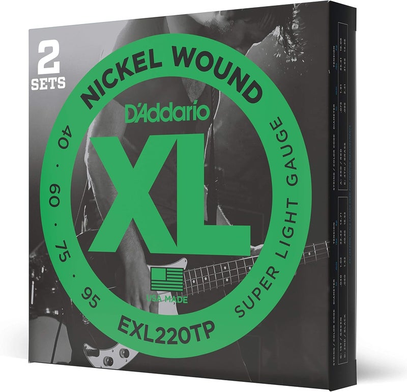 د'اداريو أوتار جيتار باس - أوتار نيكل XL - EXL220TP - تناغم مثالي، إحساس ثابت، متانة قوية - لجيتار باس 4 أوتار - 40-95 خفيف جدًا، مقياس طويل، عبوة مزدوجة - Image 1