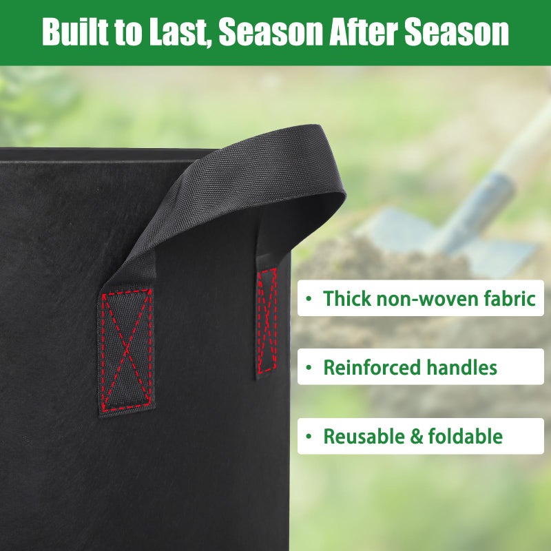 FEED GARDEN 15 Gallon Grow Bags 4 Pack â€“ Heavy Duty 300G Thick Fabric Plant Pots with Reinforced Handles, Breathable Drainage Planters for Tomatoes, Potatoes & Large Vegetables Indoor Outdoor - Image 4