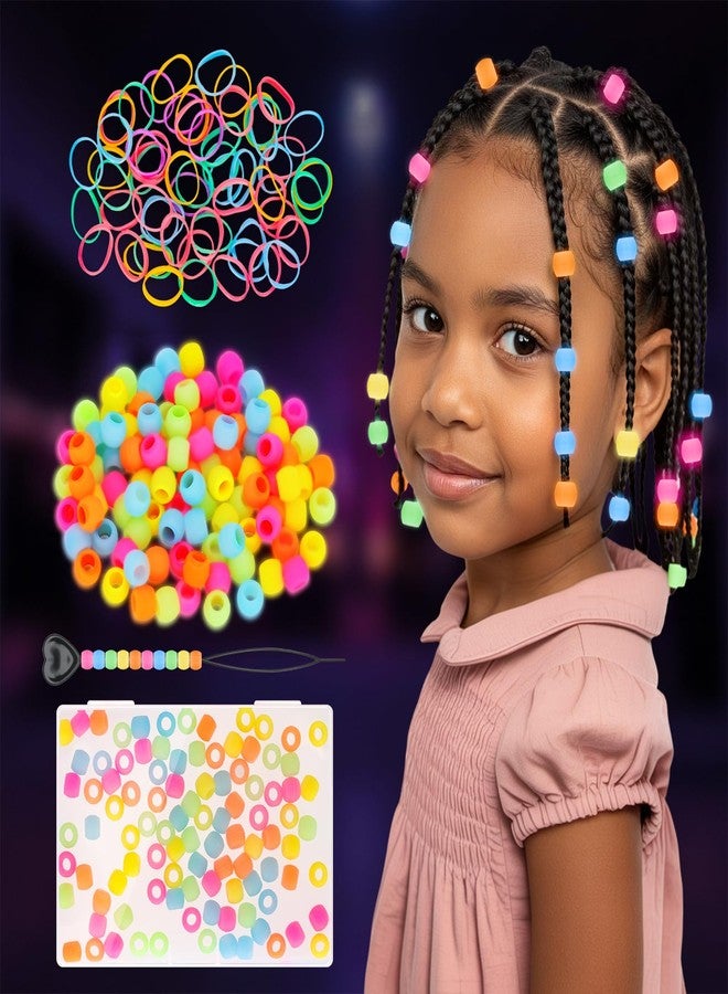 FunisFun Silicone Hair Beads Glow in The Dark 100Pcs Soft Pony Beads for Braids Cute Hair Accessories for Kids Girls Parties Daily Hairstyles (Small-100P) - Image 1