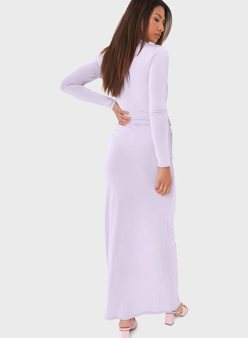 Missguided Drape Front Split Hem Slinky Dress
