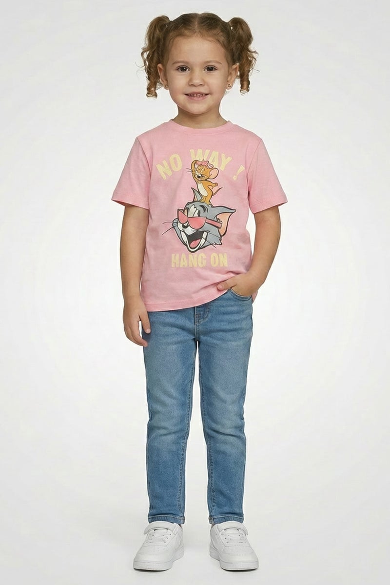 Tom And Jerry Toddlers Girl Crew Neck Short Sleeves Graphic Print T-Shirt, Pink - Image 1